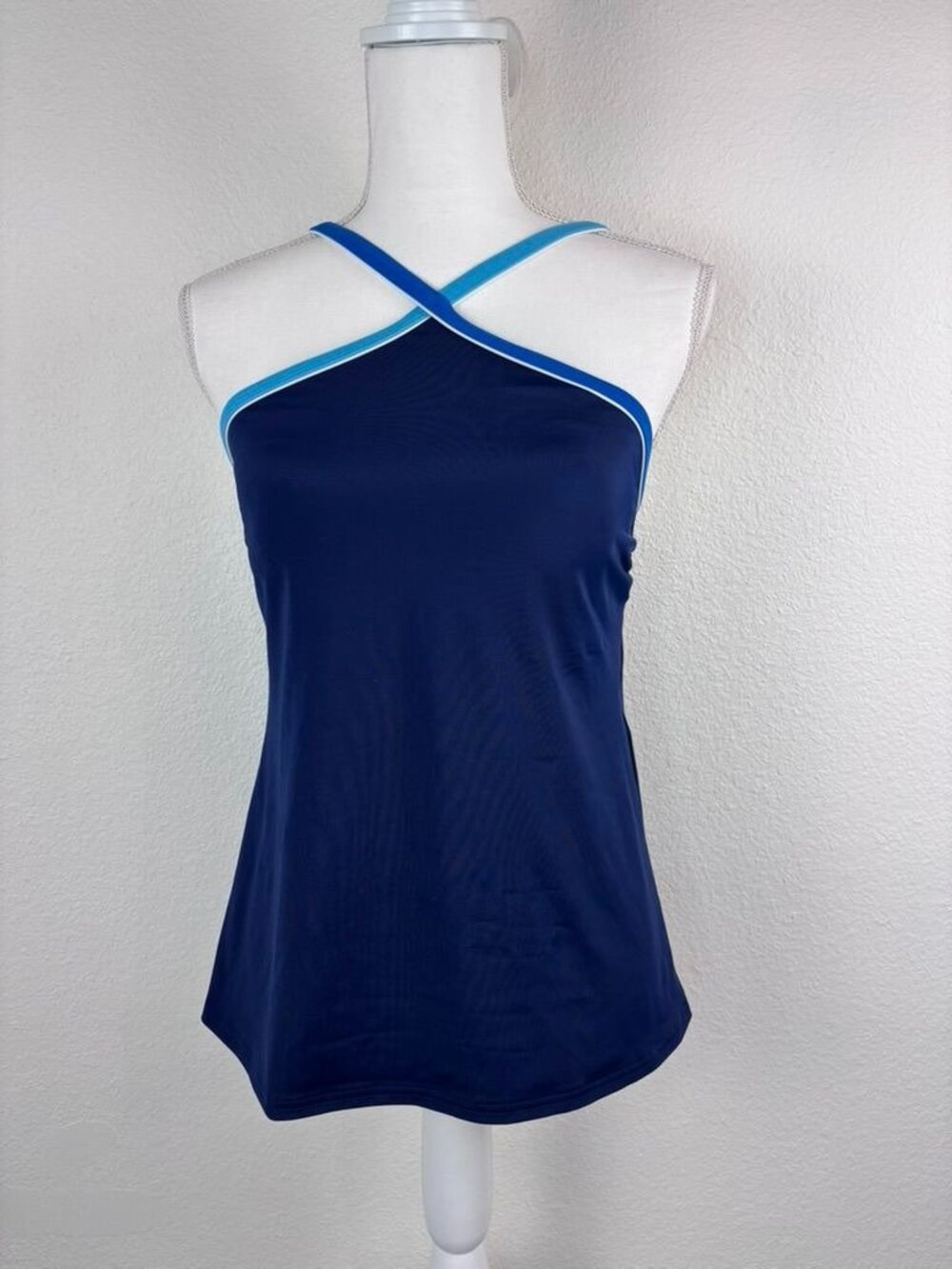 Lands' End‎ women's 10 navy high neck tankini swim top built in wireless bra